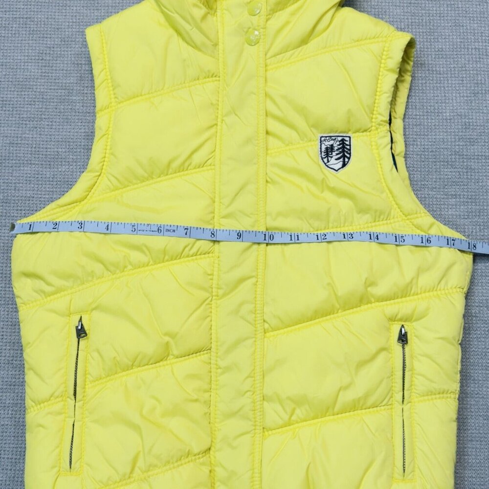 American Eagle Womens Yellow Puffer Vest Faux Fur Hooded Zip Pockets Size Small - Picture 11 of 16